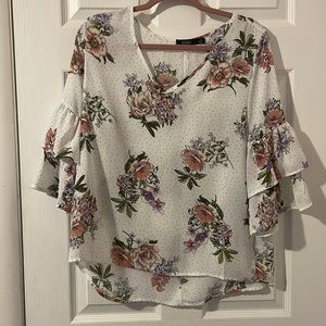 M Cure White Blouse with Pink and Purple Floral Detail